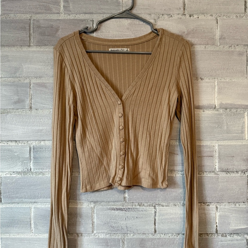Abercrombie & Fitch Beige Ribbed Button-Down Shirt